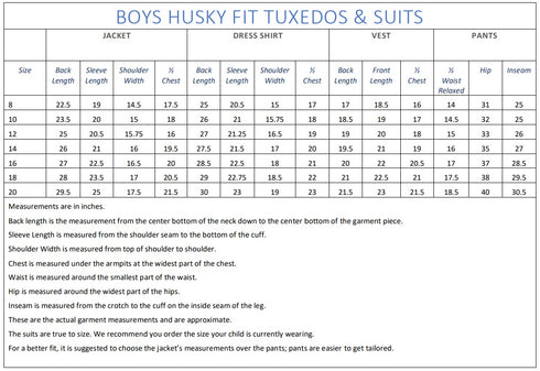 Magen Kids Big Boys Husky Fit Tie Pocket Square 7 Pc Suit 8-20 - SophiasStyle.com